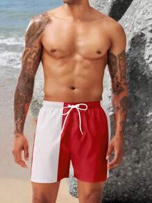 Surfspeed Męskie szorty plażowe ze ściągaczem w pasie i kolorowym blokiem kolorów, hawajskie - Wielokolorowe - Zobacz 4