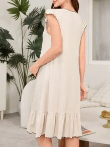 Bowknot Decor Collar & Ruffle Hem Casual Knit Comfortable Maternity Nightgown - Apricot - View 2