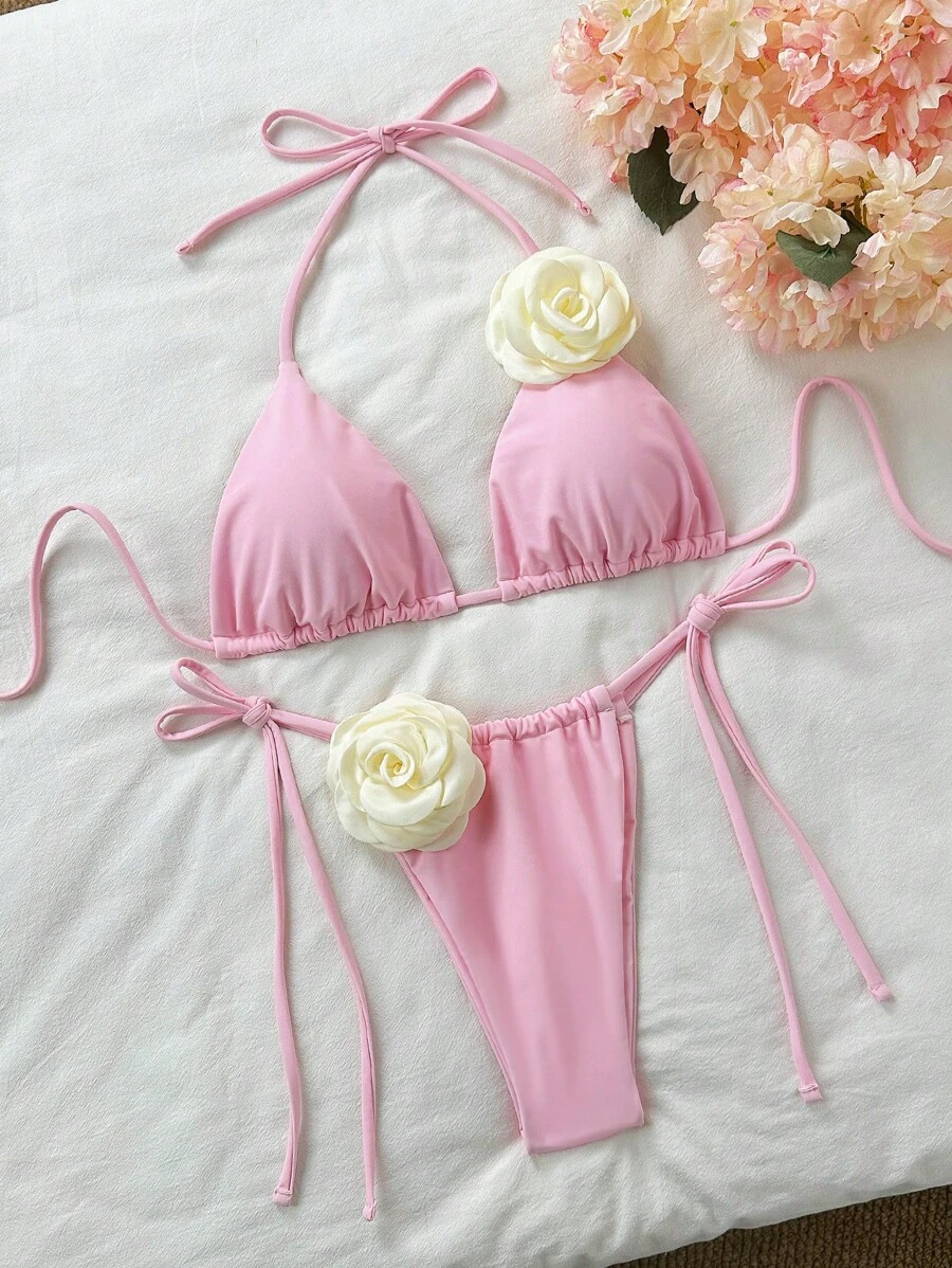 Swim Chiccia Summer Casual Separate Swimwear, Simple & Fashionable For Daily Wear - Baby Pink - View 1