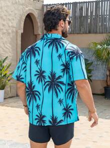 Manfinity Swimmode Men's Coconut Tree Printed Short Sleeve Shirt And Shorts Beach Suit Set Man Swim Trunks - Mint Green - View 2