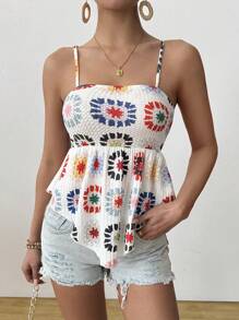 Breezaya 夏季全印花吊带背心，休闲时尚，适合日常穿着 - 白色 - 查看 3