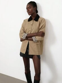 Aveloria Modichic Young Casual Knit Patchwork Collar Metal Button Front Insulated Lining Raglan Sleeve Women Mid-Length Regular Jacket - Khaki - View 6