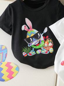 Young Boy Casual Simple Daily Round Neck Short Sleeve T-Shirt - Black - View 4