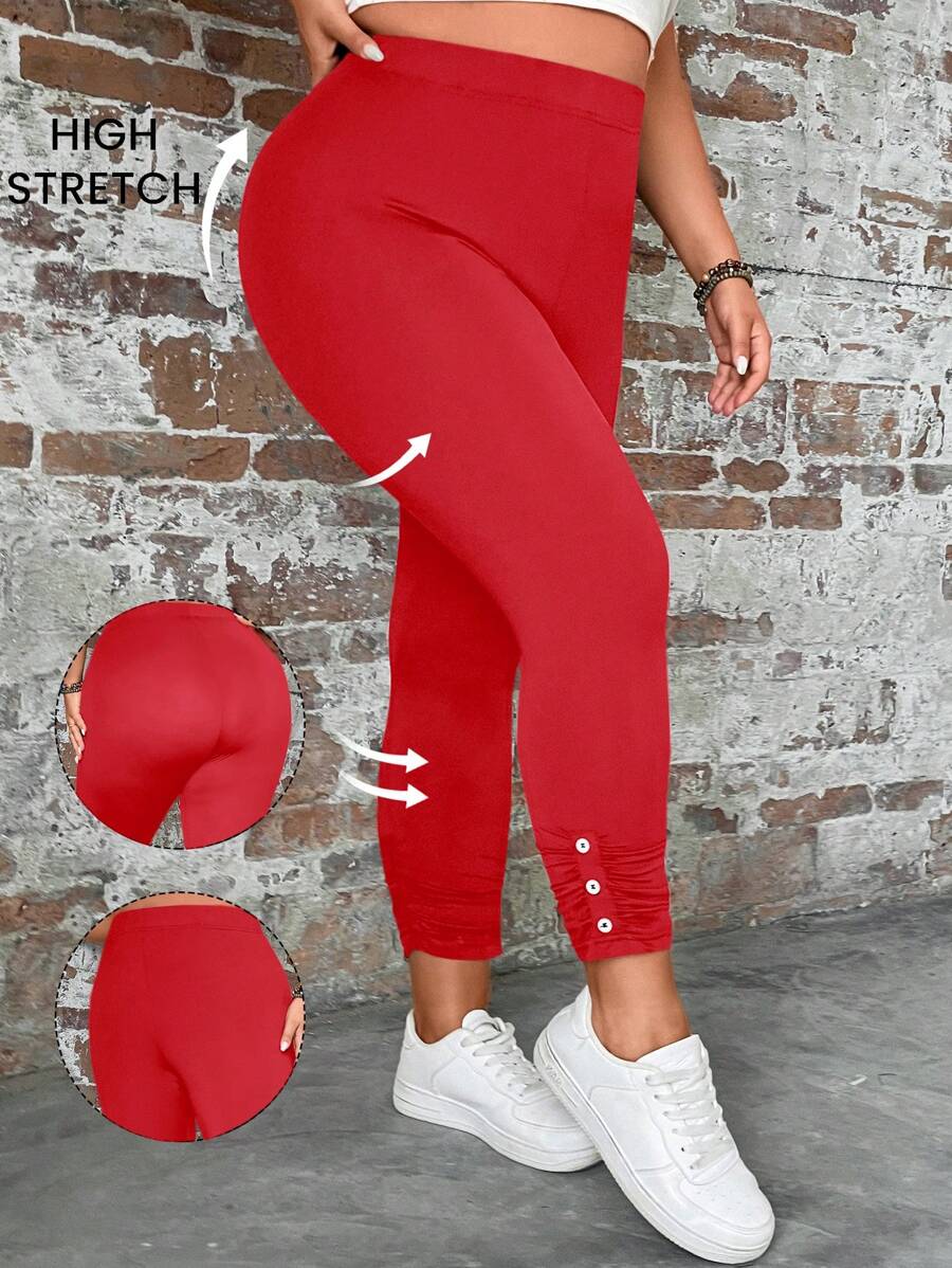 EMERY ROSE 大码休闲简约时尚紧身裤，日常穿着 - 紅色 - 查看 1