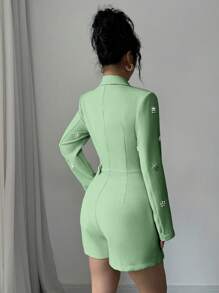 Elenzga Glamine 优雅粉色针织长袖修身连体裤女款，袖子上有钻石装饰，适合秋冬季，适合工作、日常约会和聚会 - 綠色 - 查看 2