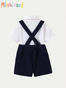 Bộ 2 áo thun trơn màu trắng đơn giản và dây đeo vỏ sò màu xanh navy thoải mái cho bé trai - trắng - Xem 7