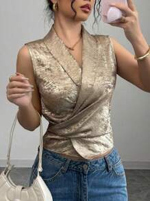 Chiquease 女士优雅纯色交叉背带无袖衬衫