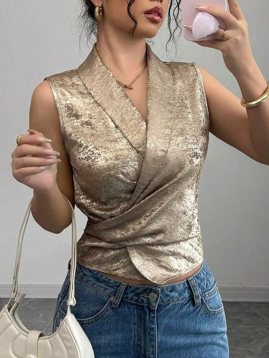 Chiquease 女士优雅纯色交叉背带无袖衬衫