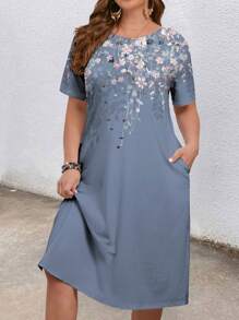 Mellowie Plus Size Casual Elegant Ombre Floral Print Maxi Dress, Suitable For Spring/Summer - Purple - View 3