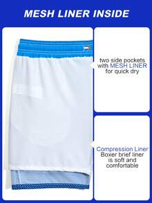 ZELFYO Men's Beach Shorts Drawstring Waist Front Tie Pocket Random Printed Resort Casual Hawaiian - Blue - View 5