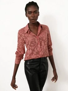 SHEIN Privé 不带胸罩的纽扣透明衬衫优雅商务休闲女士纽扣衬衫女士 - 藕粉色 - 查看 2