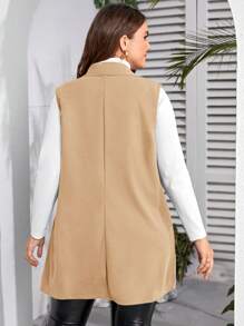 SHEIN Clasi Plus Size Casual Solid Color Shawl Collar Vest - Apricot - View 2