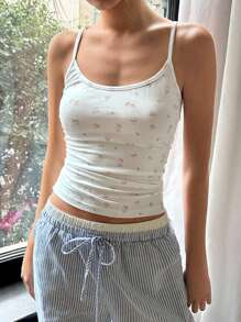 SHEIN EZwear Top de tirantes de mujer con estampado floral ditsy de arándano, con protección UV y termorregulación para el verano