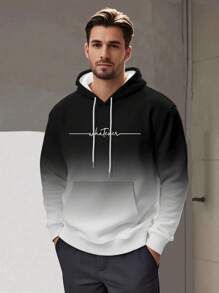 Manfinity Dauomo Men's Letter Print Drawstring Hooded Pullover Sweatshirt - Multicolor - View 1