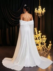 Glamrae Elegante y lujoso vestido largo de cola de pez con escote en V profundo y perlas en color blanco, vestido largo moldeador adecuado para bodas, fiestas y ocasiones formales