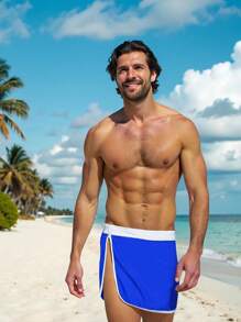Manfinity VDAYZ قصيران سباحة للرجال بتريم متباين للعطلات والشاطئ