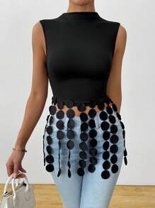 Chiquease فريدج الحاشية تجميع لون واحد ياقة عمودية ملابس علوية الخزان