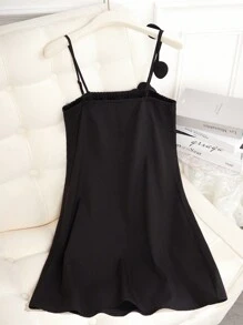 Franclia 2025 年春夏新款优雅 A 字型无袖连衣裙，带 3D 花卉珠饰，黑色和白色 - 黑色 - 查看 2