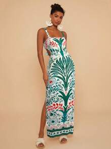 Travachic 女式针织印花细肩带腰部镂空紧身连衣裙