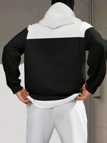 Manfinity Dauomo Sudadera con capucha y cordón de hombre con bloques de color, parches y estampado de letras