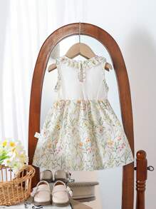新款女婴春夏时尚花卉优雅田园风连衣裙，柔软面料，适合室内外穿着 - 彩色 - 查看 2