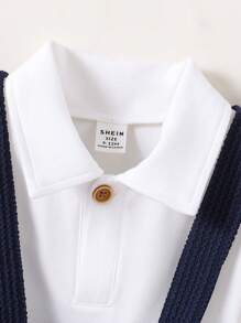 Bộ 2 áo thun trơn màu trắng đơn giản và dây đeo vỏ sò màu xanh navy thoải mái cho bé trai - trắng - Xem 4