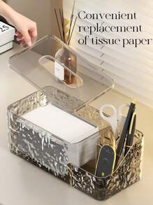 1pc Luxury Water Ripple Tissue Box Holder – Creative Multifunctional Storage Organizer For Living Room, Desk, Vanity & Office – Square Plastic Cube Design With Side Compartments For Tissues, Remote Controls, Makeup, Essentials – Stylish Home Decor For Toilet Table, Nightstand, Bedroom, Bathroom - Multicolor - View 5