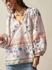 Bohemela Boho Embroidered Loose Women's Blouse - Pink - View 4
