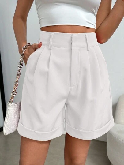 Celisse Women's Solid Color Plain Casual Shorts, Fashionable For Everyday Wear