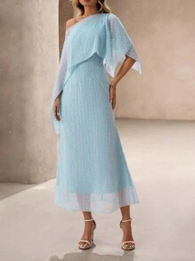 Rafferiza 女士长款优雅雪纺提花派对连衣裙 - 淺藍色 - 查看 4