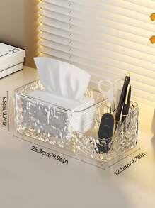 1pc Luxury Water Ripple Tissue Box Holder – Creative Multifunctional Storage Organizer For Living Room, Desk, Vanity & Office – Square Plastic Cube Design With Side Compartments For Tissues, Remote Controls, Makeup, Essentials – Stylish Home Decor For Toilet Table, Nightstand, Bedroom, Bathroom - Multicolor - View 3