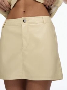 MISSGUIDED 高腰 A 字形 PU 迷你裙 春夏办公室商务休闲装 光滑皮革外观派对时尚 - 黃色 - 查看 3