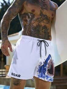 Surfspeed Men's Shark Print Drawstring Waist Beach Shorts Men Swim Trunks - Multicolor - View 5