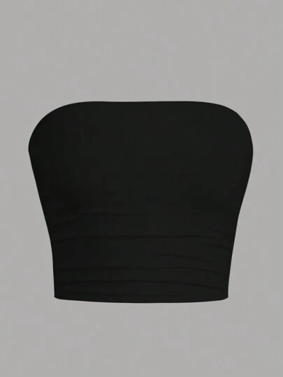 Sparklyn 少女白色纯色短款黑色抹胸，露背褶皱贴身吊带背心抹胸文胸可穿外套无肩带上衣抹胸文胸抹胸女孩抹胸青少年套装