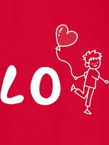 Manfinity Homme Fashionable Casual Valentine's Day Cartoon Couple Design Print Crew Neck Short Sleeve T-Shirt, Suitable For Boyfriend Gifts, Red, Regular Fit
