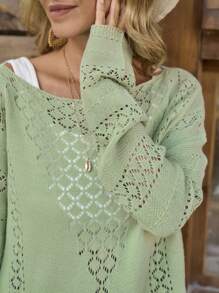 LanaWest New European And American Style Casual Loose Knitted Women Pullover Sweater, Fashion Handcraft Knitted Knitwear For Autumn/Winter Fall - Green - View 5
