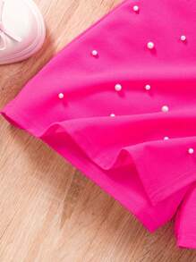 Tween Girl Bow Pearl Camisole Top And Pearl Skort Set - Hot Pink - View 7