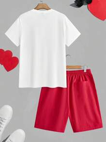 Manfinity VCAY Set de 2 camisetas de punto holgadas con cuello redondo y estampado de letras para hombre, apropiado para uso diario en verano. Regalo de San Valentín.