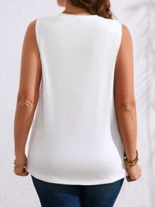 SHEIN CURVE+ Plus Size Women Plain Color Sleeveless Tank Top, Casual & Fashionable For Everyday Wear - White - View 2