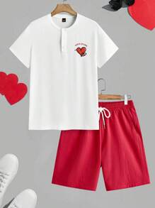 Manfinity VCAY Set de 2 camisetas de punto holgadas con cuello redondo y estampado de letras para hombre, apropiado para uso diario en verano. Regalo de San Valentín.
