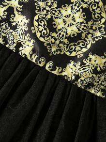 SHEIN Vestido negro para ocasiones especiales para niñas, con acabados sofisticados para eventos festivos, adecuado para niñas pequeñas