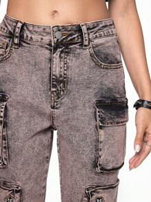 ROMWE Grunge Punk Distressed Washed Denim Flare Leg Pants, Dystopian Punk Street Style - Purple - View 3