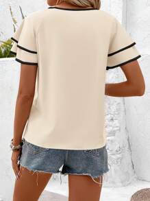 Breezaya Camicia casual da donna con maniche corte, finitura a volant e blocchi di colore, perfetta per le vacanze - Bianco - Visualizzare 2