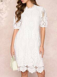 SHEIN Clasi Women's Lace Elegant Short Dress, Minimalist Stylish Casual Everyday Wear