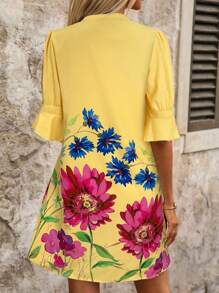 SHEIN Clasi Floral Print Puff Sleeve Cut-Out Neck Casual Vacation Dress,Summer Dresses
Spring Clothes