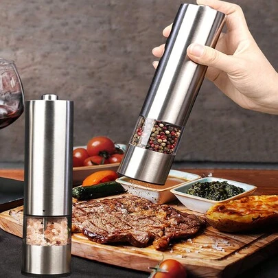 JMMO 1 件电动盐和胡椒研磨机，自动单手操作可调节不锈钢研磨机，自动胡椒研磨机，电子可调节胡椒研磨机，适用于厨房工具（不含电池）