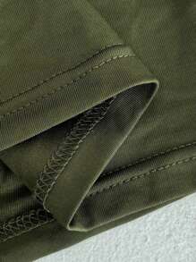 Flirla Plus Size Casual Solid Color Stand Collar Crop Top And Flared Pants 2 Pieces Set - Army Green - View 7