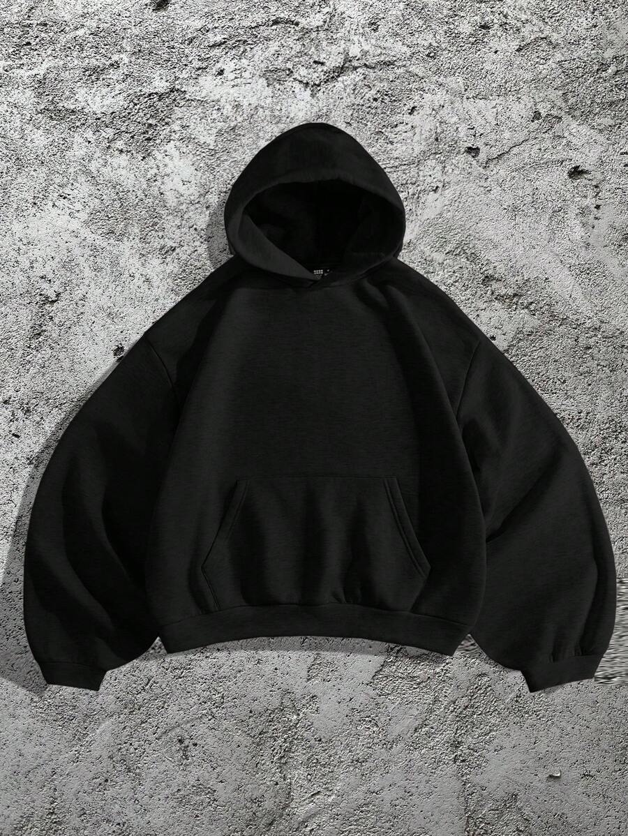 Forever 21 Men's Loose Casual Light Grey Hooded Pullover Sweatshirt With Curved Extra Loose Sleeves - Black - View 1