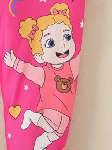 Babygirl Pink Long Sleeve Crew Neck Top And Elastic Waist Pants Set, Casual Sporty Style, Soft Fabric, Suitable For Spring And Autumn Outdoor Activities