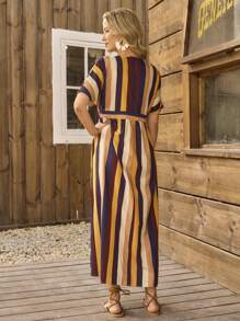 LanaWest Casual Vacation Colorful Striped Batwing Sleeve Loose Dress
